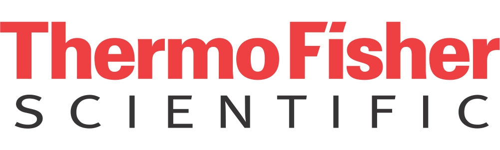 Thermo Fisher Scientific Logo: A red and black logo against a white background featuring the company name. 