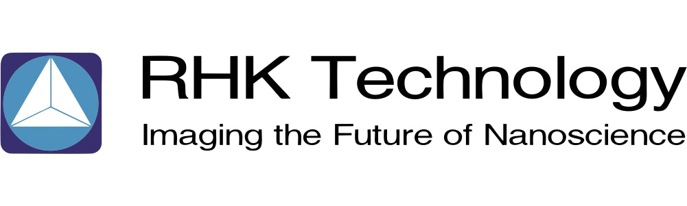 RHK Log: A small graphic followed by the brand name in black text. This is followed by their tagline below which reads Imaging the Future of Nanoscience in black text.  