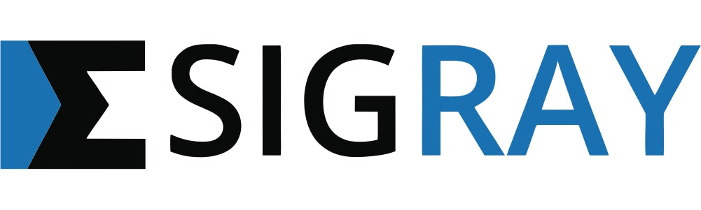 Sigray Logo: A bold, black and blue Sigray company  name preceded by a blue and black graphic.