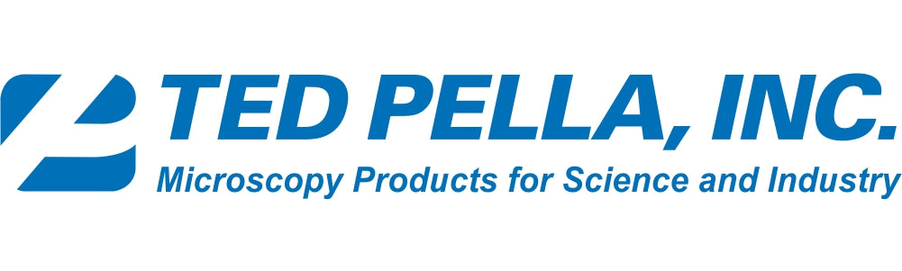 Ted Pella Logo: A small blue and white graphic followed by Ted Pella, Inc. in bold, blue text and the brand tagline below which states Microscopy Products for Science and Industry.