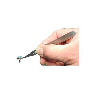 Non-magnetic tweezers/forceps style SEM Mount Gripper for holding standard grooved pin stub mounts